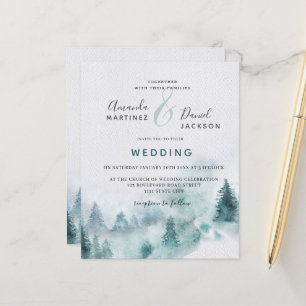 Budget Winter Mountain Forest Wedding bjudande