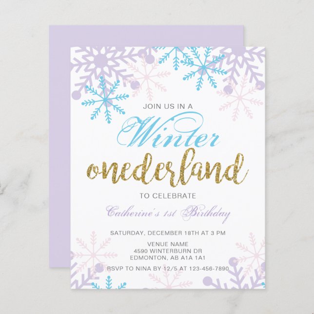 Budget Winter Onederland 1:a födelsedag blå snö (Fram/baksida)