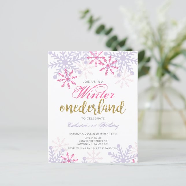 Budget Winter Onederland 1:a födelsedag Rosa Snö (Stående Fram)