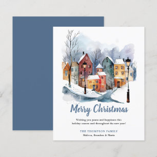 BUDGET Winter Watercolor Houses jul Hälsning