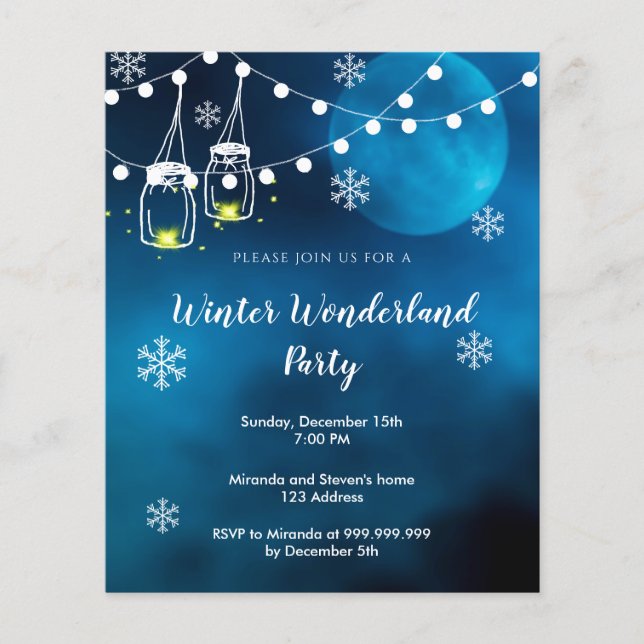 Budget Winter wonderland party blue måne (Framsida)