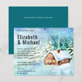 Budget Winter Woodland Cabin bröllopsinbjudan