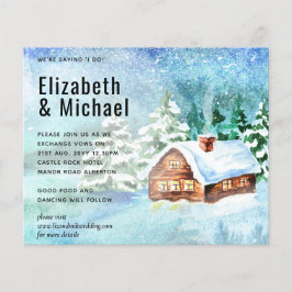 Budget Winter Woodland Cabin bröllopsinbjudan