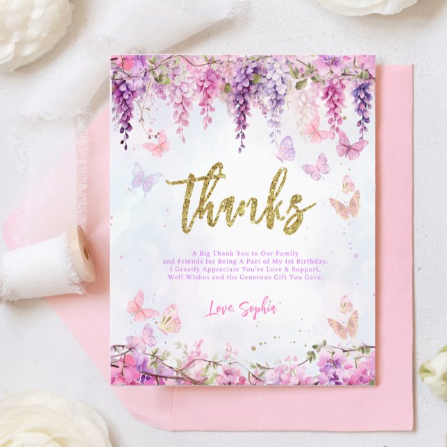 BUDGET Wisteria Guld Fjäril Födelsedag Tack (Skapare uppladdad)