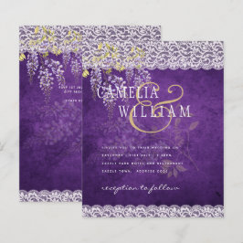 BUDGET Wisteria Lila Blommig Spets Bröllops INVITA