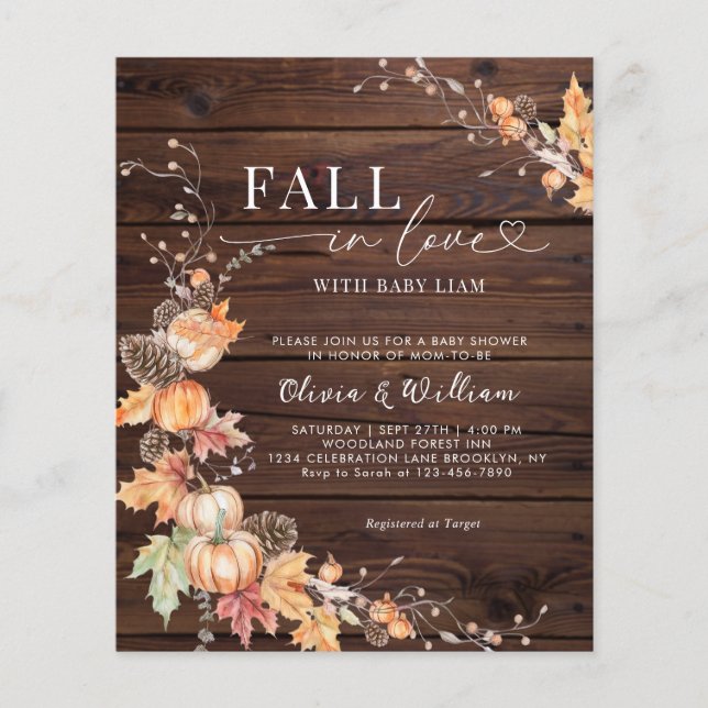 BUDGET Wood Fall Pumpkin Fall i Kärlek Baby Shower (Framsida)