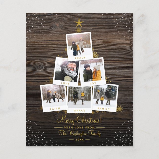 Budget Wood & Guld jul Anpassningsbar Photo Collag (Framsida)