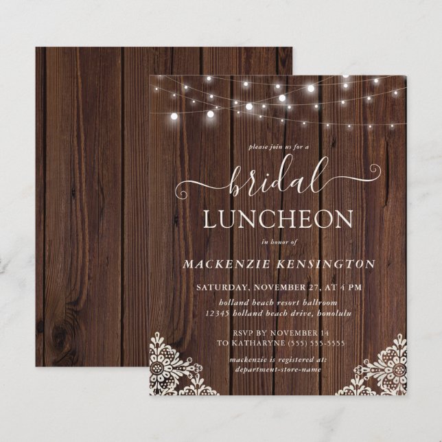 Budget Wood Ljus Snöre Inbjudningskort för möhippa (Fram/baksida)