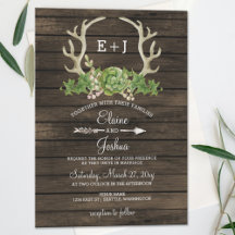 Budget Wood Succulent Antlers bröllopsinbjudan