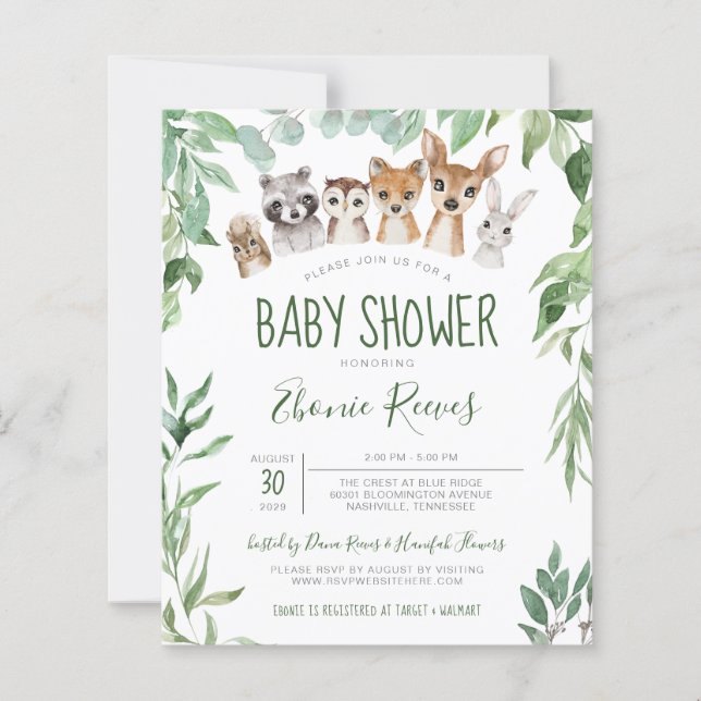 Budget Woodland Animals Baby Shower-inbjudan (Framsida)