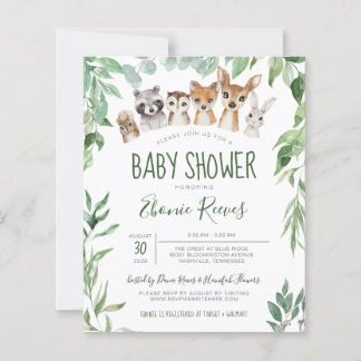 Budget Woodland Animals Baby Shower-inbjudan