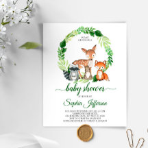 Budget Woodland Animals Baby Shower-inbjudan