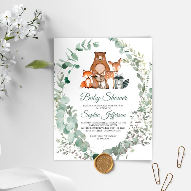 Budget Woodland Animals Baby Shower-inbjudan (Skapare uppladdad)