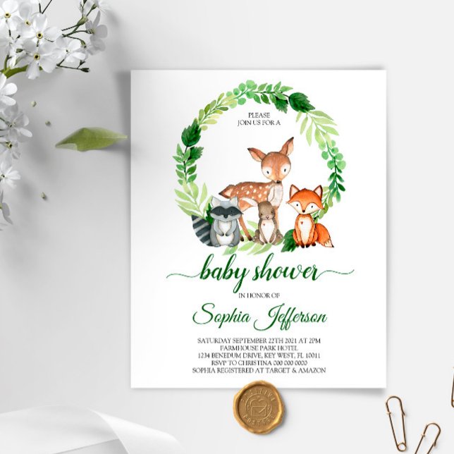 Budget Woodland Animals Baby Shower-inbjudan (Skapare uppladdad)