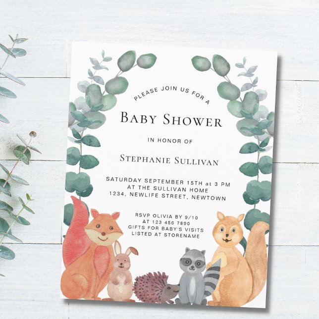 Budget Woodland Animals Baby Shower-inbjudan (Skapare uppladdad)