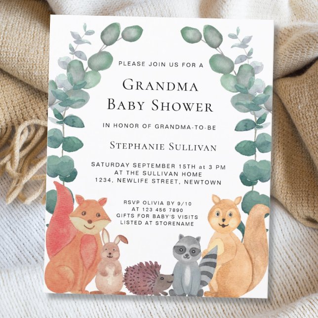 Budget Woodland Animals Grandma Baby Shower Inbjud (Skapare uppladdad)