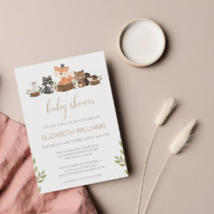 Budget Woodland Animals Kön Neutral Baby Shower Inbjudningar