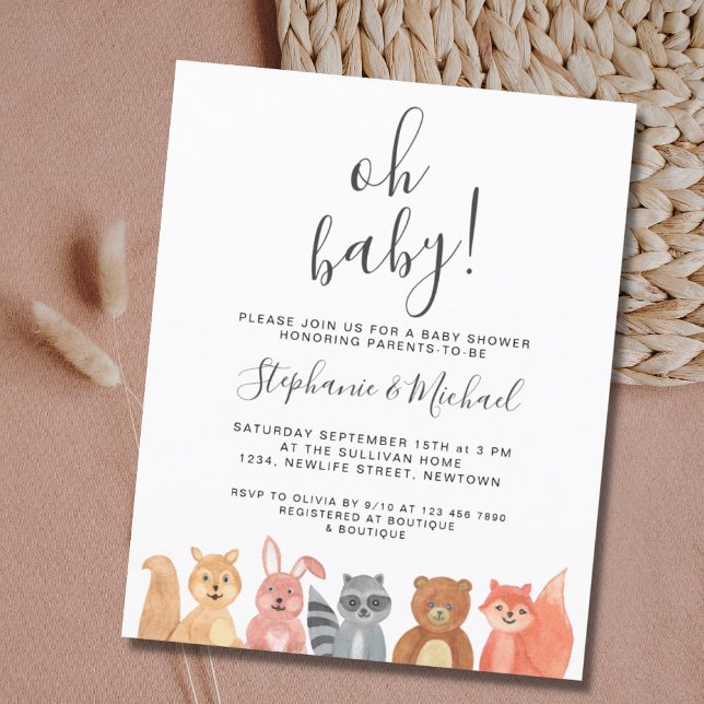 Budget Woodland Animals Par Baby Shower Inbjudan (Skapare uppladdad)