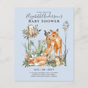 BUDGET Woodland Animals Pojke Girl Shower INV s Flygblad