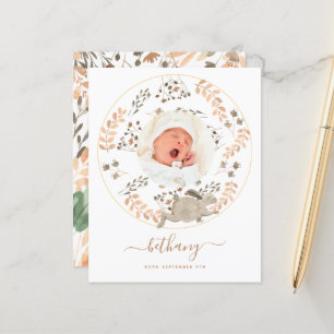 Budget Woodland Baby Photo Birth-meddelande