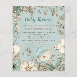 Budget Woodland Bear Boy Baby Shower Inbjudan