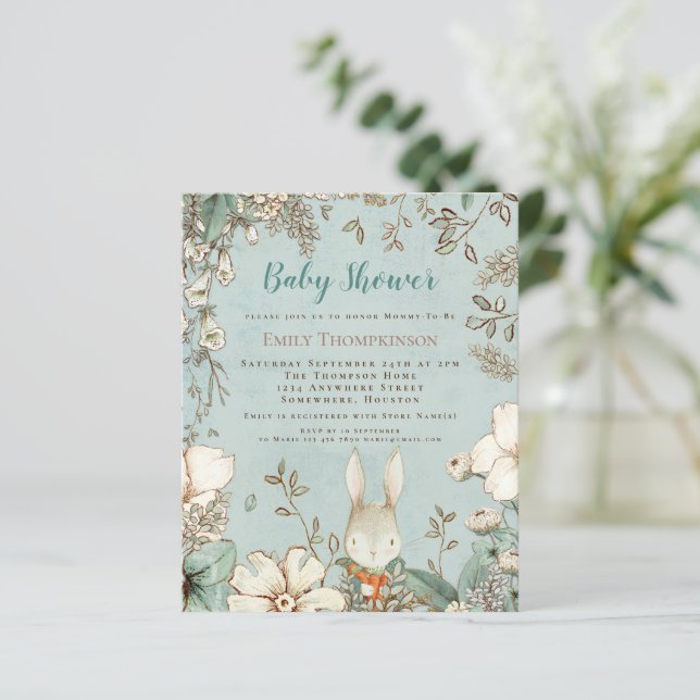 Budget Woodland Bunny Boy Baby Shower Inbjudan (Stående Fram)