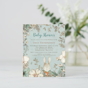 Budget Woodland Bunny Boy Baby Shower Inbjudan