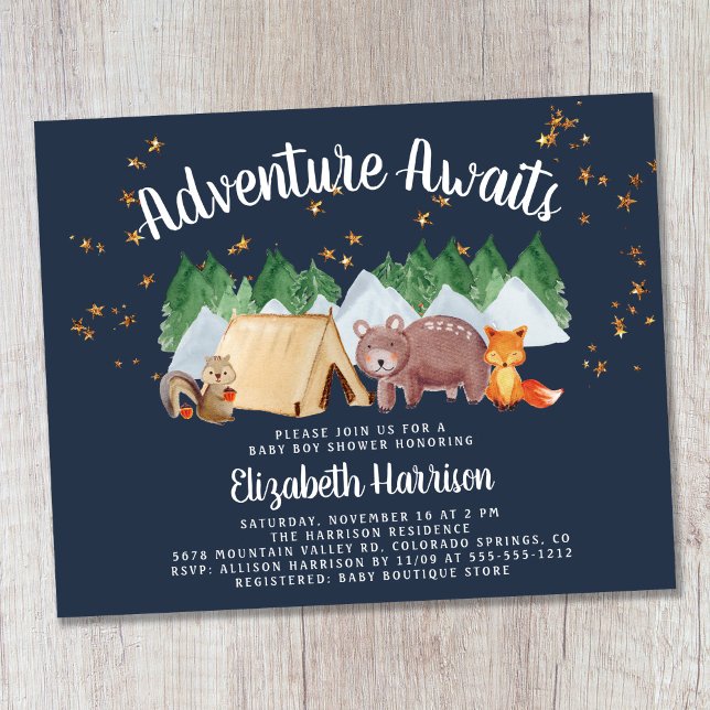 Budget Woodland Camping Baby Shower-inbjudan (Skapare uppladdad)