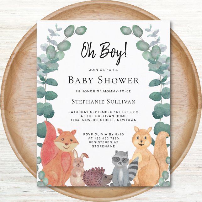 Budget Woodland Forest Animals Baby Shower Inbjuda (Skapare uppladdad)