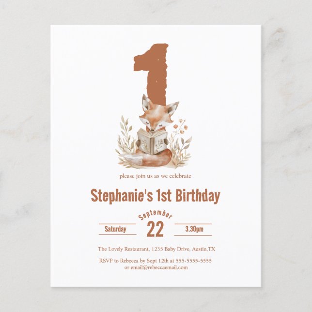 Budget Woodland Fox Läs Bok 1:a födelsedag (Framsida)