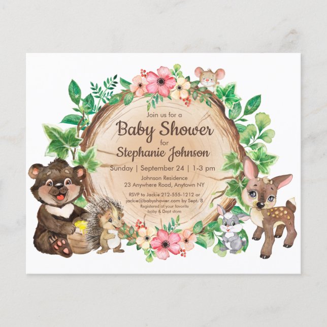Budget Woodland Rustic Neutralt Baby Shower Inbjud (Framsida)