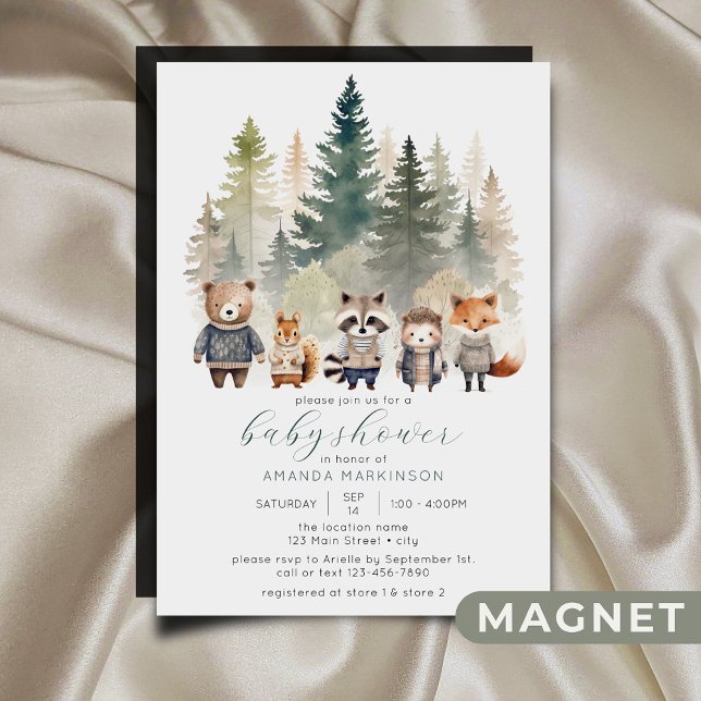Budget Woodland Watercolor Baby Shower Magnetisk Inbjudningskort (Skapare uppladdad)