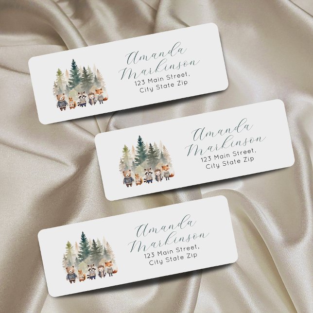 Budget Woodland Watercolor Baby Shower Returadress Etikett (Skapare uppladdad)