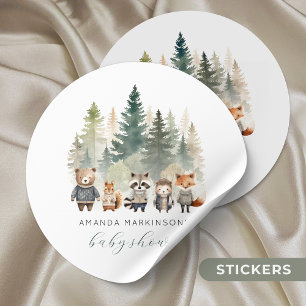Budget Woodland Watercolor Baby Shower Runt Klistermärke