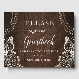 Budget Woodsy Rustic String Ljus Wood Bröllop Gästböcker