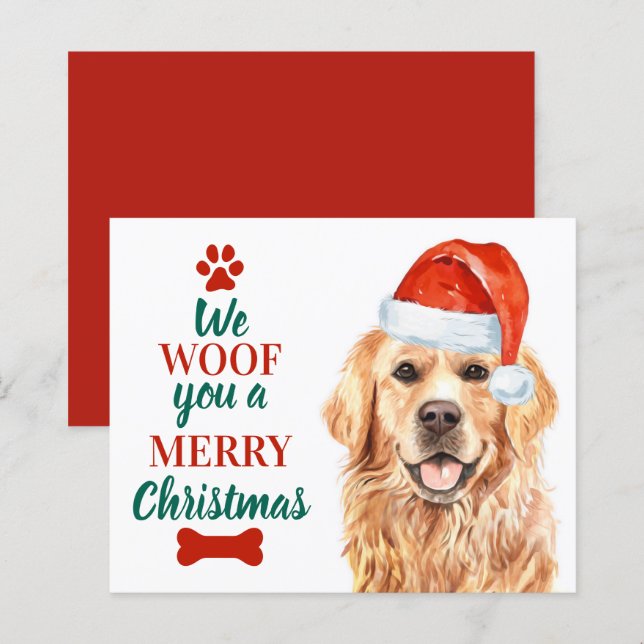 Budget Woof God Jul Hund Golden Retriever (Fram/baksida)