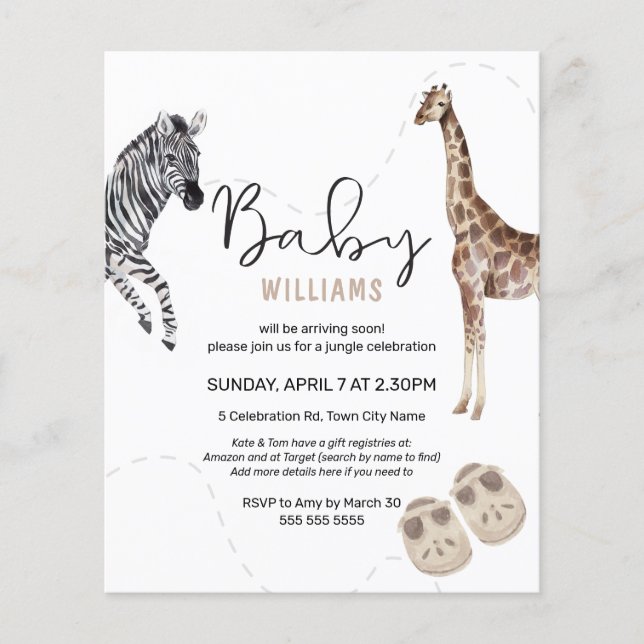 Budget Zebrasafari Djur Neutral Baby Shower  (Framsida)