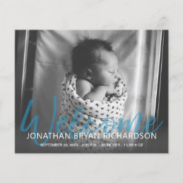 Budgeta B&W Blue Mul Photo Birth Announce Flyer