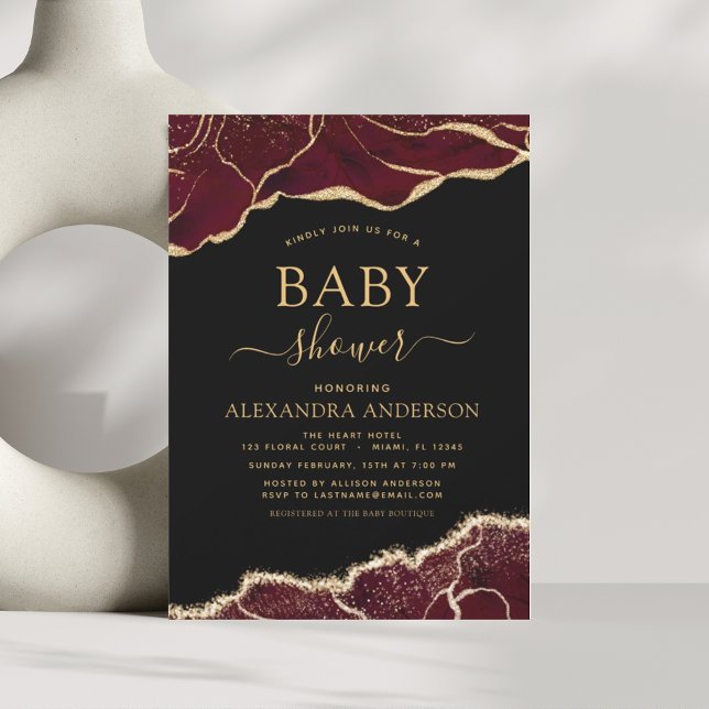 Budgetagate Burgundy Baby Shower Guld-inbjudan (Skapare uppladdad)