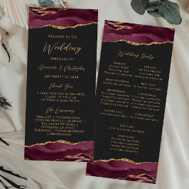 Budgetagate Burgundy Guld Mörk Bröllopsprogram Reklamkort