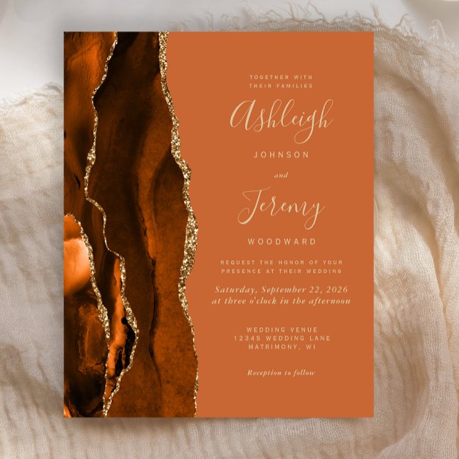Budgetagate Burnt Orange Brown bröllopsinbjudan (Skapare uppladdad)