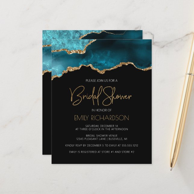 Budgetagate Geode Teal Inbjudningskort för möhippa (Fram/Back In Situ)