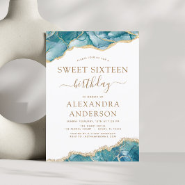 Budgetagate Sweet 16 Teal Guld inbjudan