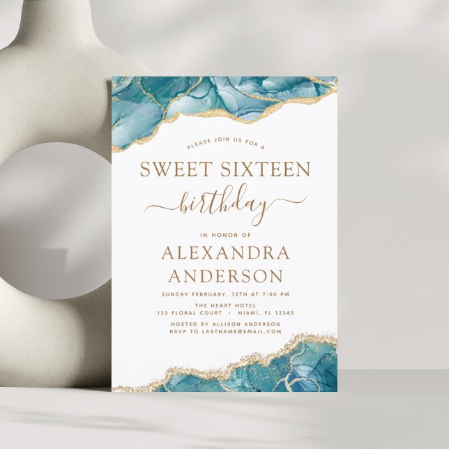 Budgetagate Sweet 16 Teal Guld inbjudan (Skapare uppladdad)