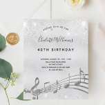 Budgetår silver musik noter glitter<br><div class="desc">Ett trendig,  ett modernt 40-dagars inbjudningskort för fest. En faux silver metallisk tittar bakgrund,  med musik noter,  svart färgad brev.Dekorerad med faux glitter stoft. Anpassa och lägg till information om namn och party.</div>