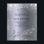 Budgetår silver musik noter metall glitter<br><div class="desc">Ett trendig,  ett modernt 40-dagars inbjudningskort för fest. En mörk faux silver metallic tittar bakgrund,  med musik noter,  svart färgad brev. Dekorerad med faux glitter damm. Anpassa och lägg till information om namn och party.</div>