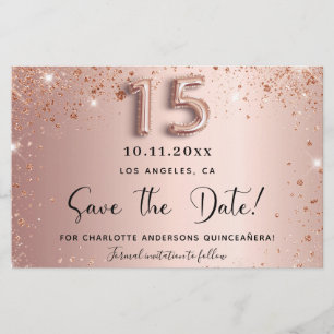 Budgetåret Quinceanera ro guld glitter spara datum