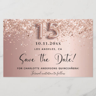 Budgetåret Quinceanera ro guld glitter spara datum