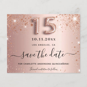 Budgetåret Quinceanera ro guld glitter spara datum