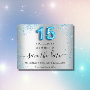 Budgetåret Quinceanera silver blå spara datumet